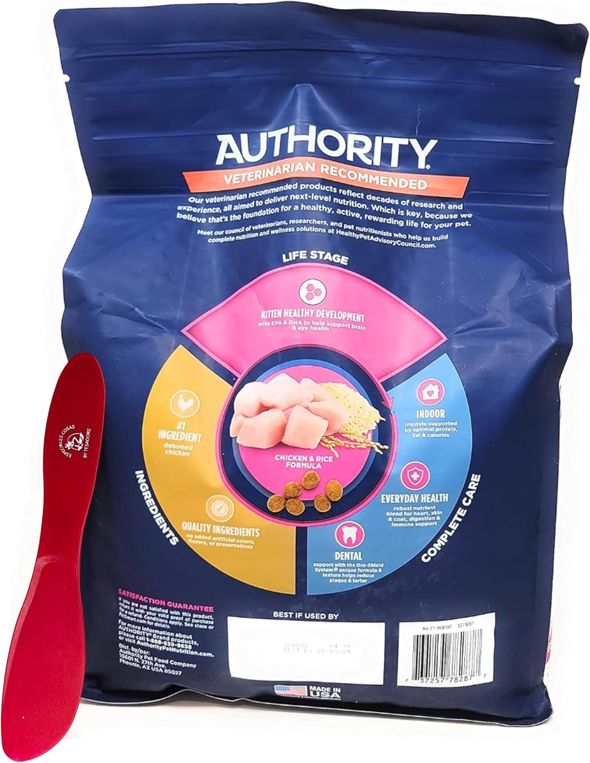 Tesadorz Spatula and Authority Kitten – Comida seca para gatos de pollo y arroz para interiores, 7 libras