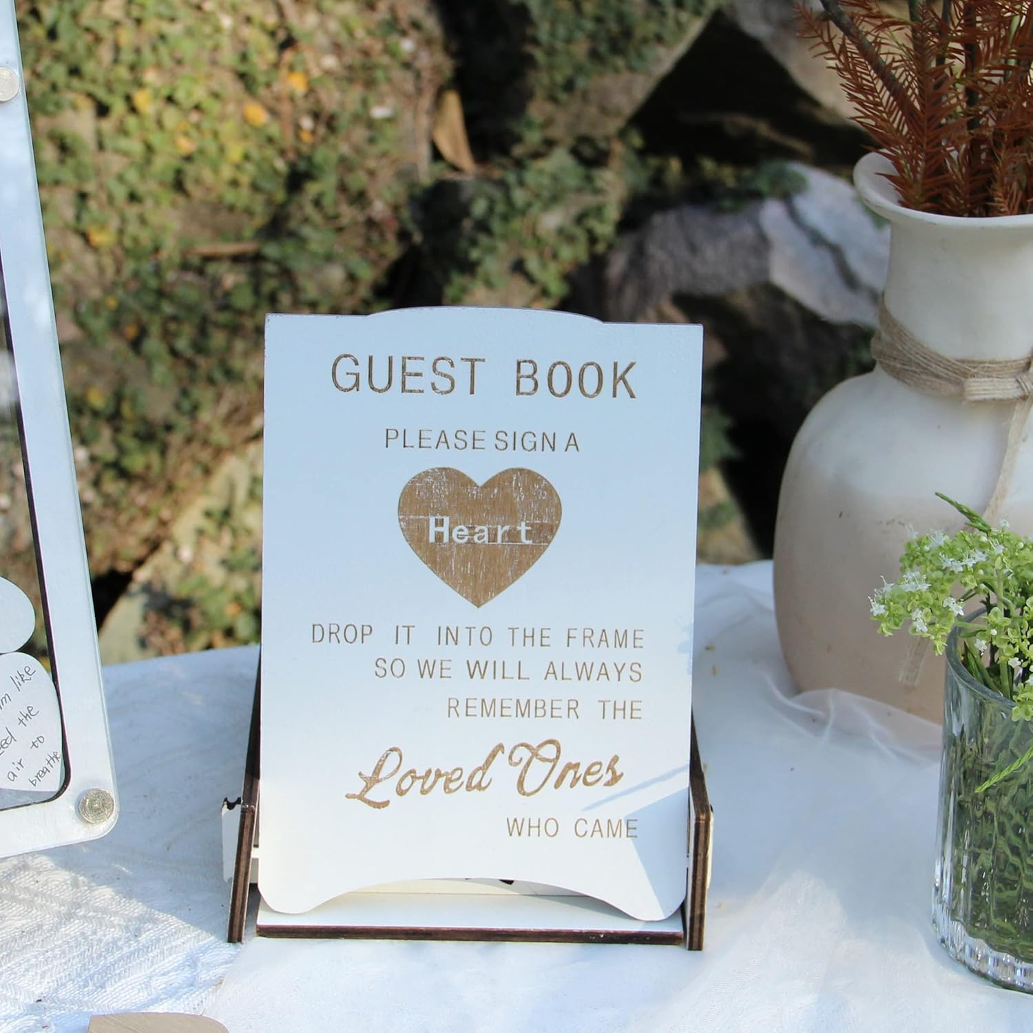 Libro de invitados de boda blanco alternativo, marco de libro de invitados con corazones para recepción de boda, libro de boda rústico para