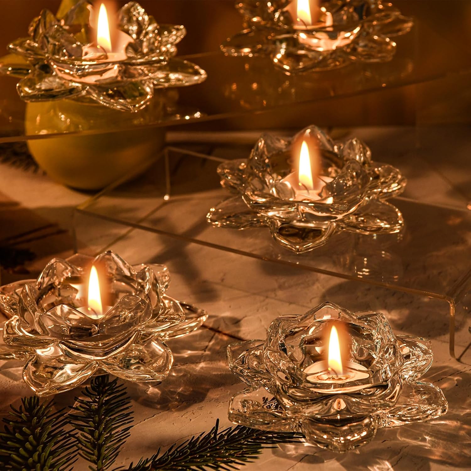 MerryNine 10 portavelas votivas, diseño de flor de loto, candelabros transparentes para decoración de bodas, candelabros de vidrio a granel para
