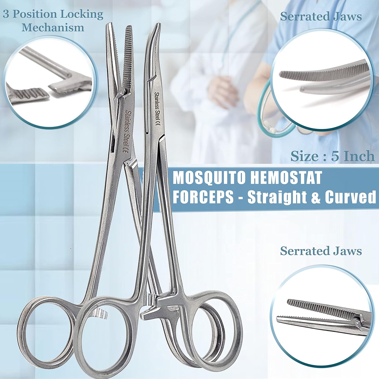 A2Z – Juego completo de 28 piezas de tijeras de alta calidad para hemostatos para agujas, kit completo de sutura con estuche, para entrenamiento