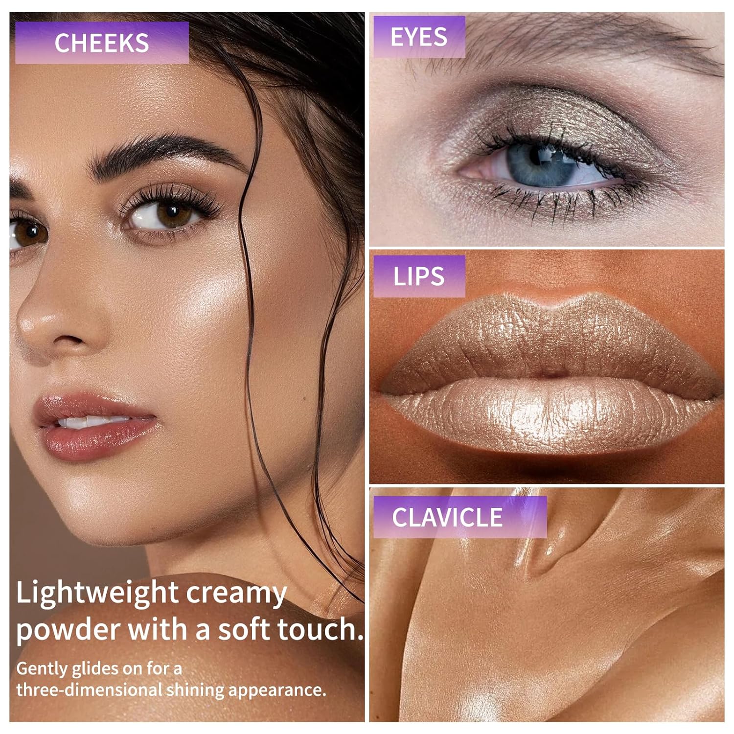 Boobeen Paleta de sombras de ojos con purpurina, 5 colores altamente pigmentados, sombra de ojos en polvo brillante, iluminador con purpurina para