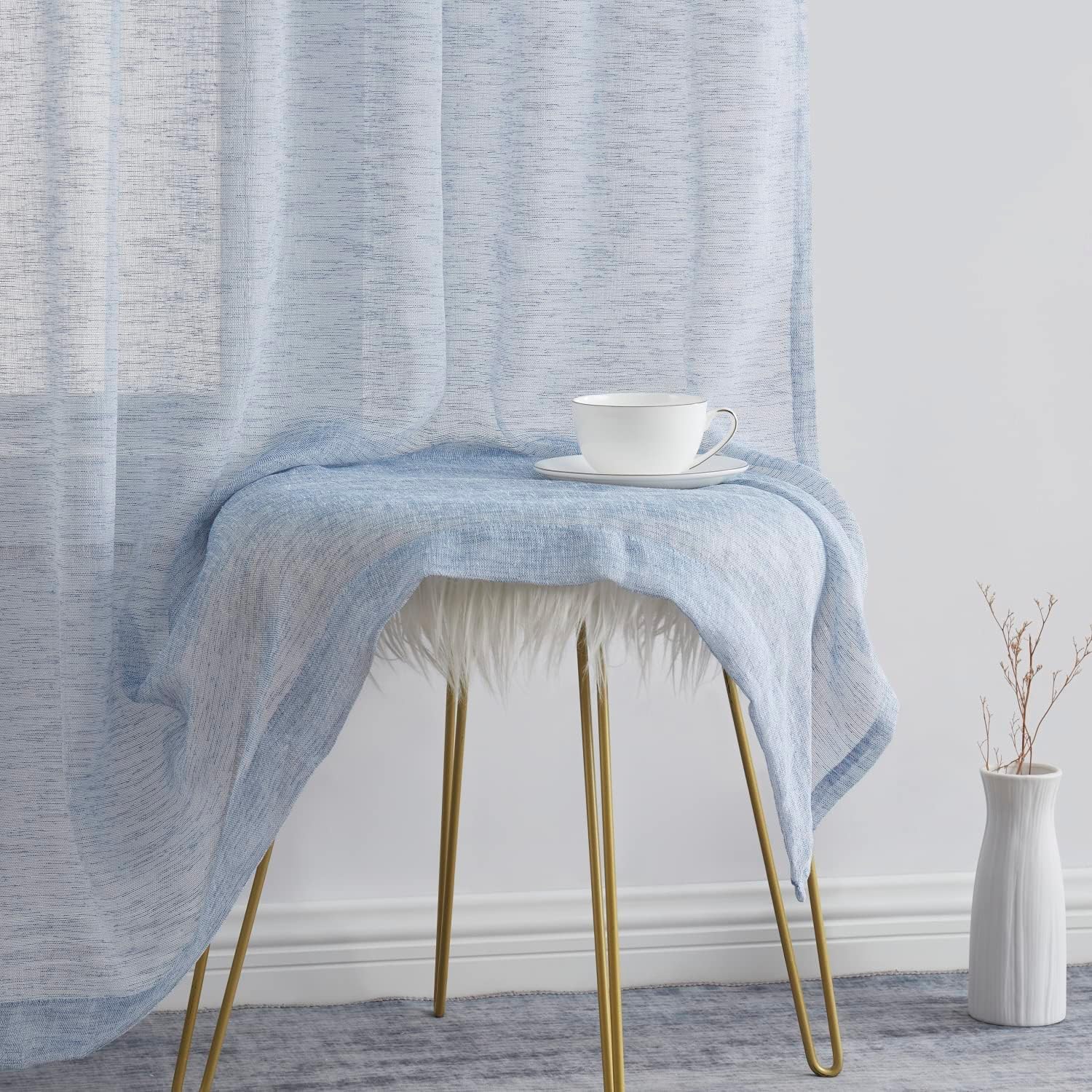 HLC.ME Penelope – Cortinas de lino sintético con textura, semitransparentes, filtrantes de luz, transparentes, para ventana de dormitorio y sala de
