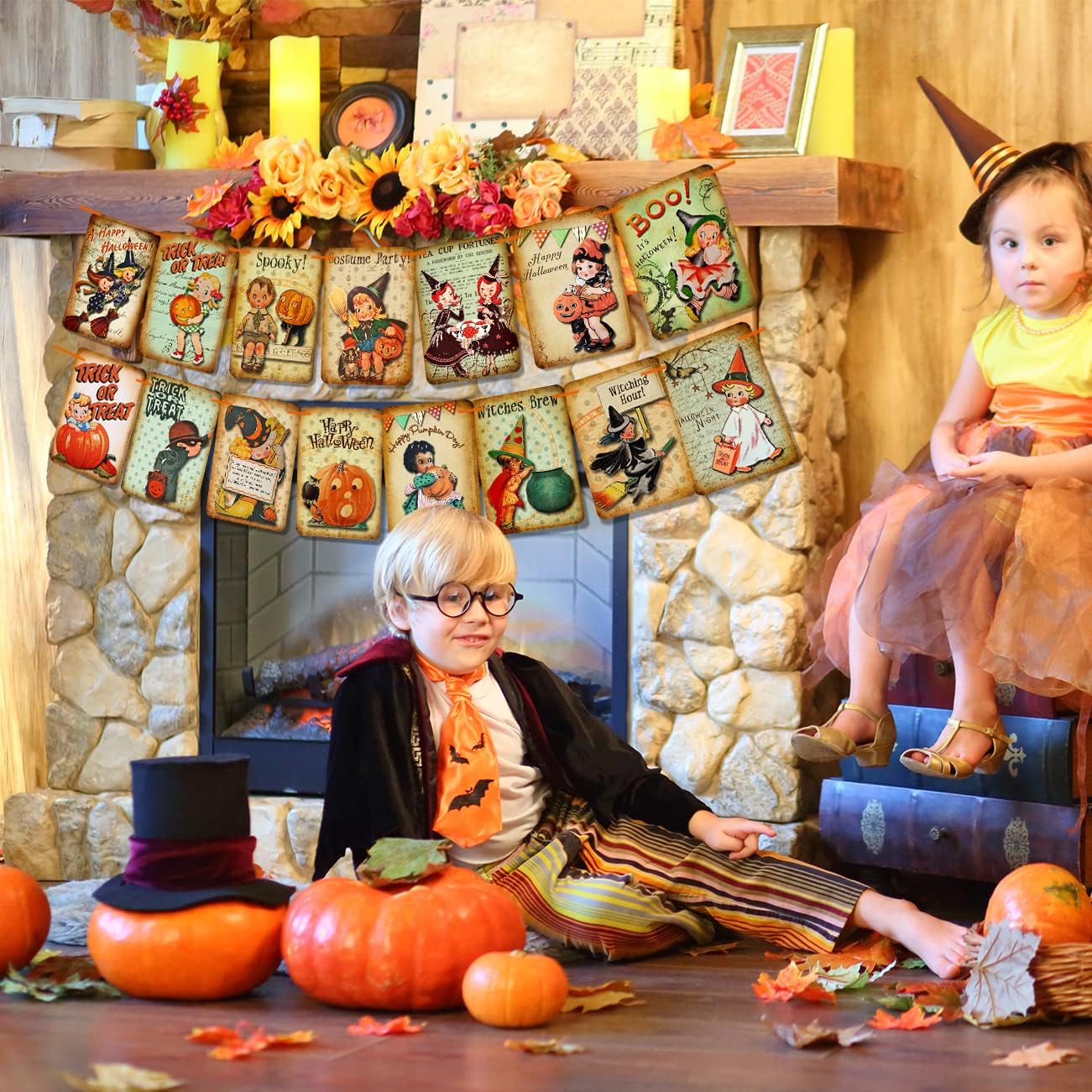 Decoración navideña de Halloween, pancarta de truco o trato, pancarta colgante de calabaza de estilo vintage de Halloween, decoración del hogar,