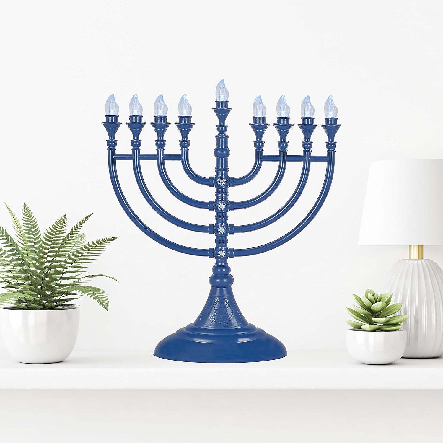 Menorá LED tradicional de Hanukkah alimentado por batería o USB Janucía eléctrica Menorah Cable micro USB de 4 pies incluido – Velas electrónicas de