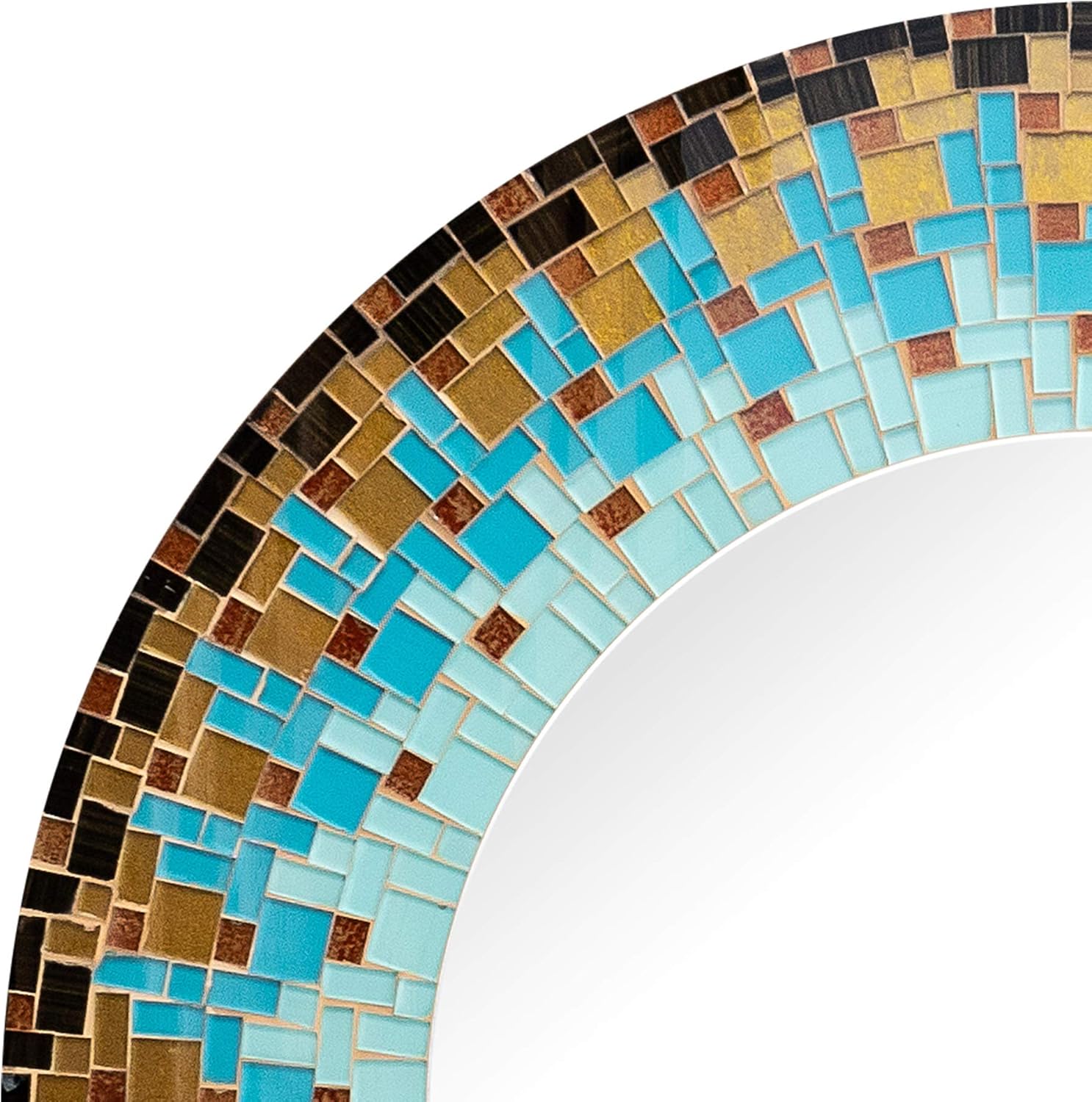 Espejo de mosaico, decoración artística de pared, espejo de pared decorativo hecho a mano, turquesa, marrón, gris oscuro y espejo de mosaico de