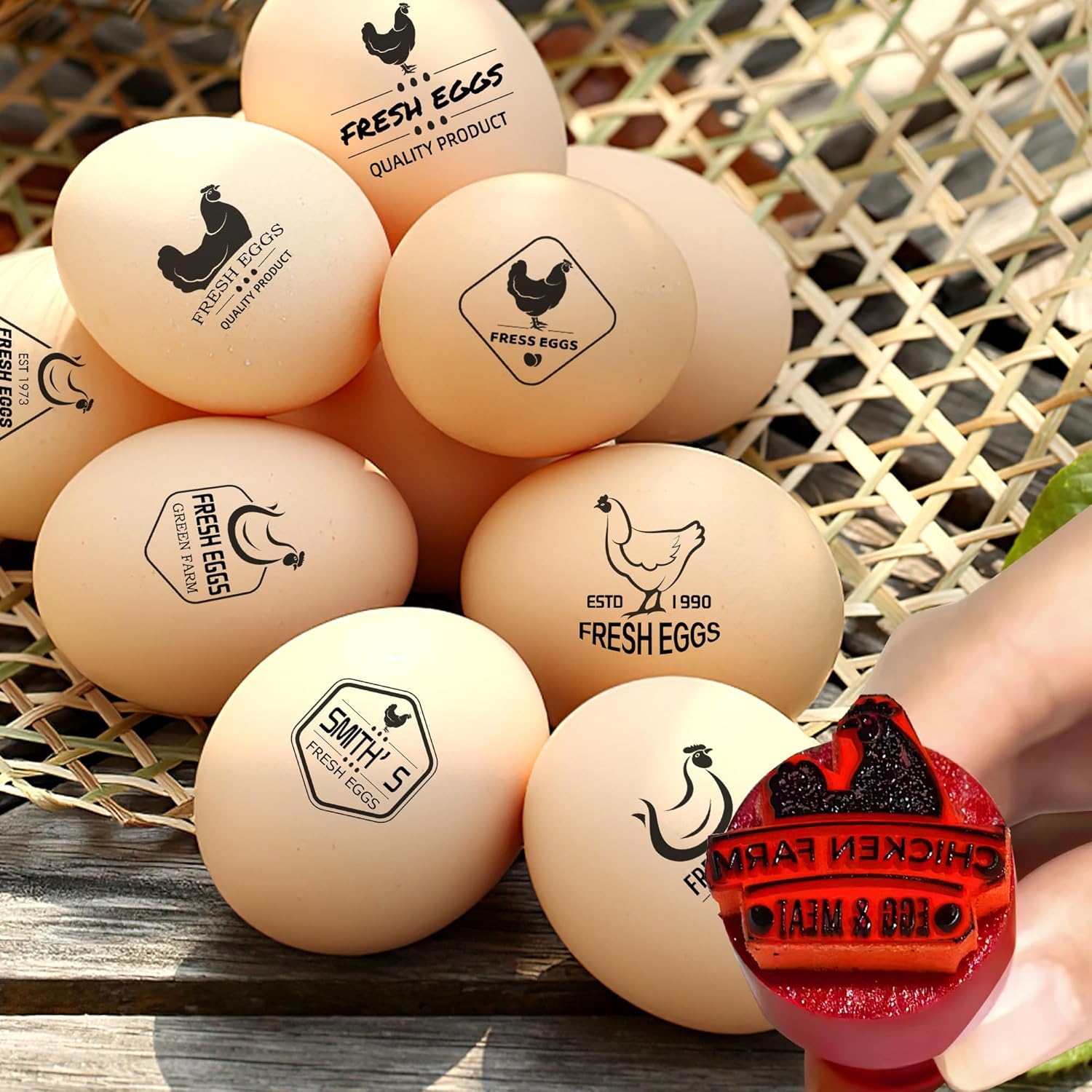 Sellos de huevos personalizados para huevos frescos, sello personalizado de huevo de pollo con nombre del logotipo, sello de huevo personalizado