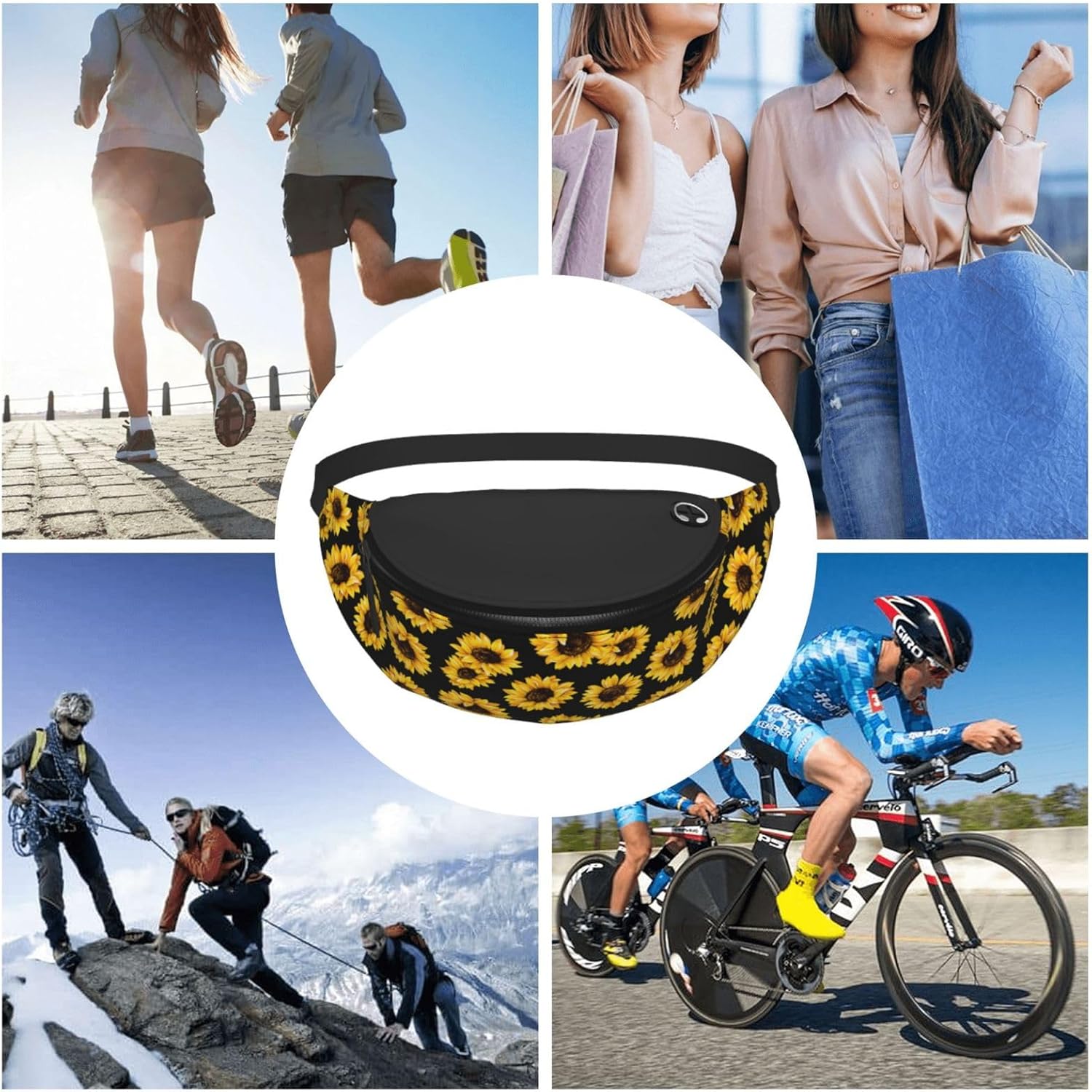 Riñonera casual de moda para hombres y mujeres, cinturón ajustable para viajes, senderismo, ciclismo, correr, festival, carnaval, Negro18