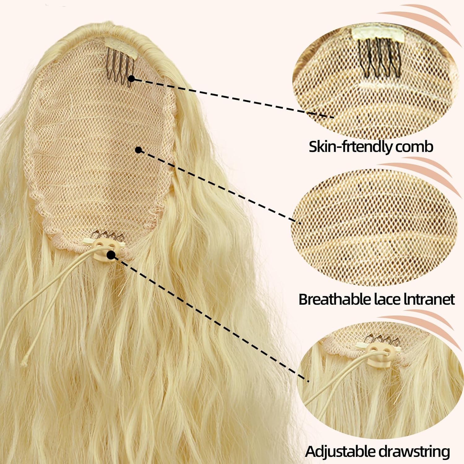 Extensión de cola de caballo de 26 pulgadas, extensiones de cabello largo y rizado con clip, para uso diario en fiestas (26 pulgadas, rubio dorado)
