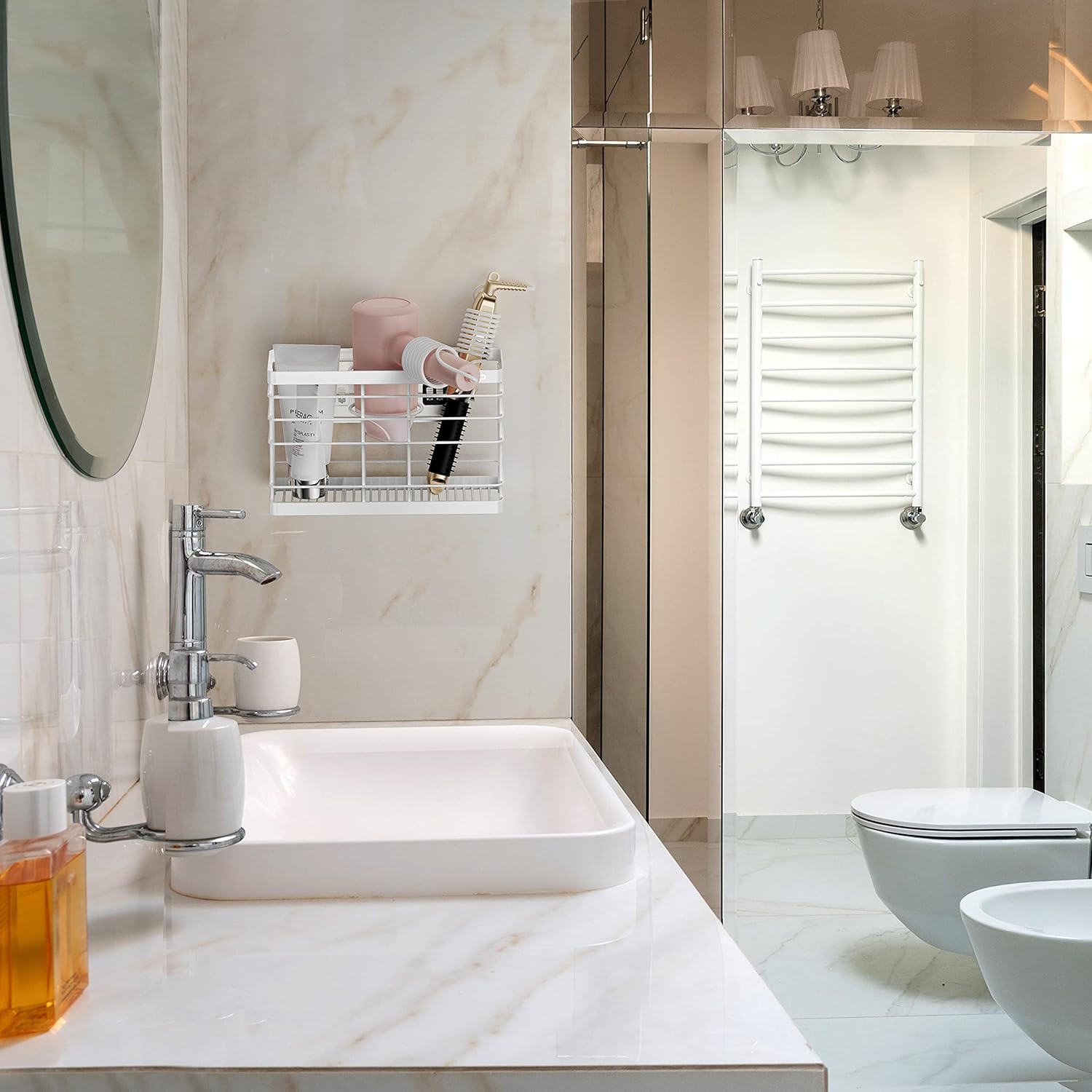 Organizador de herramientas para el cabello, soportes para rizador, cesta organizadora de baño, organizador de suministros para el cabello, soporte