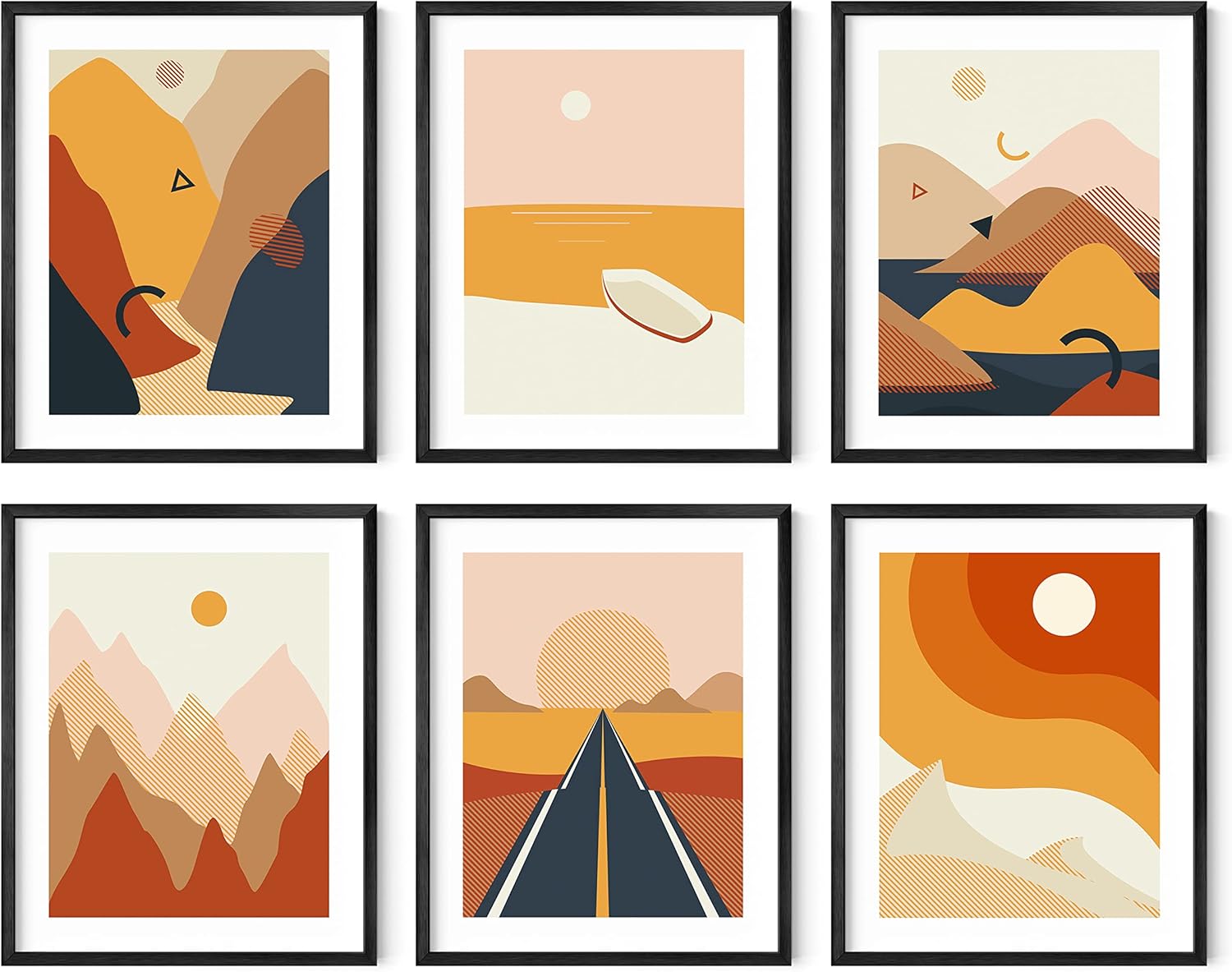 HAUS AND HUES Impresiones artísticas abstractas y minimalistas de paisaje para pared, juego de 6 pósteres modernos estéticos de montaña, pinturas