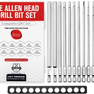 Baker and Bolt Juego de brocas Allen de cabeza hexagonal de 6 pulgadas de largo, juego de brocas hexagonales largas listas para impactos, 12 piezas Baker and Bolt Juego de brocas Allen de cabeza hexagonal de 6 pulgadas de largo, juego de brocas hexagonales largas listas para impactos, 12 piezas