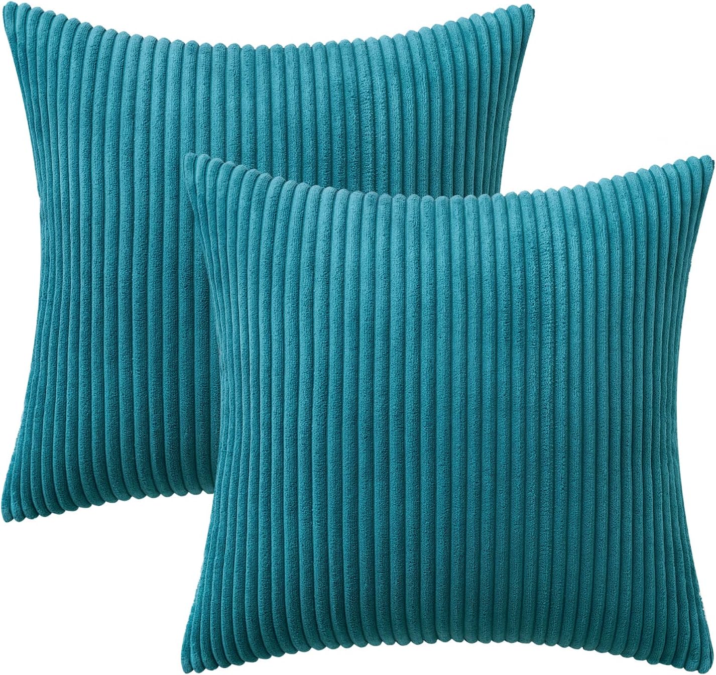 MIULEE Paquete de 2 fundas de almohada de pana verde azulado suave a rayas sólidas, fundas de almohada decorativas cuadradas para sofá, dormitorio,