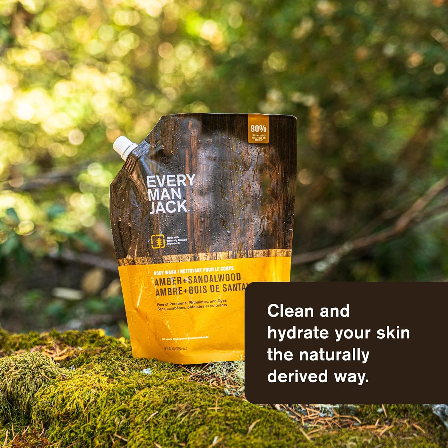 Every Man Jack Amber + Sandalwood – Bolsa de repuesto para lavado corporal para hombre, limpia, nutre e hidrata la piel, ingredientes derivados de