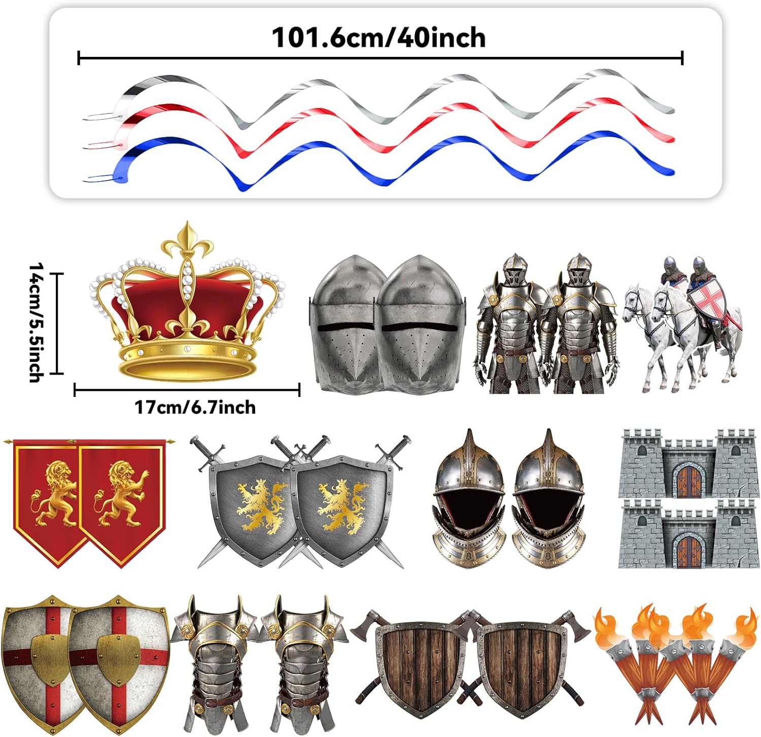 48 piezas de remolinos de cumpleaños de caballero medieval, decoraciones medievales para fiesta, serpentinas colgantes de pared, techo, espirales,