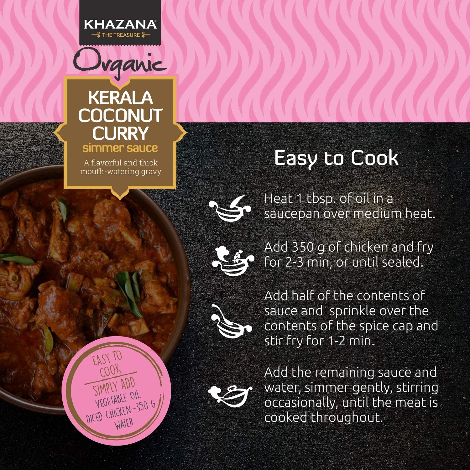 Khazana Salsa india a fuego lento con curry de coco Kerala orgánica, tarros de 12.7 onzas, sin OMG, vegana, sin gluten, kosher, auténticas comidas