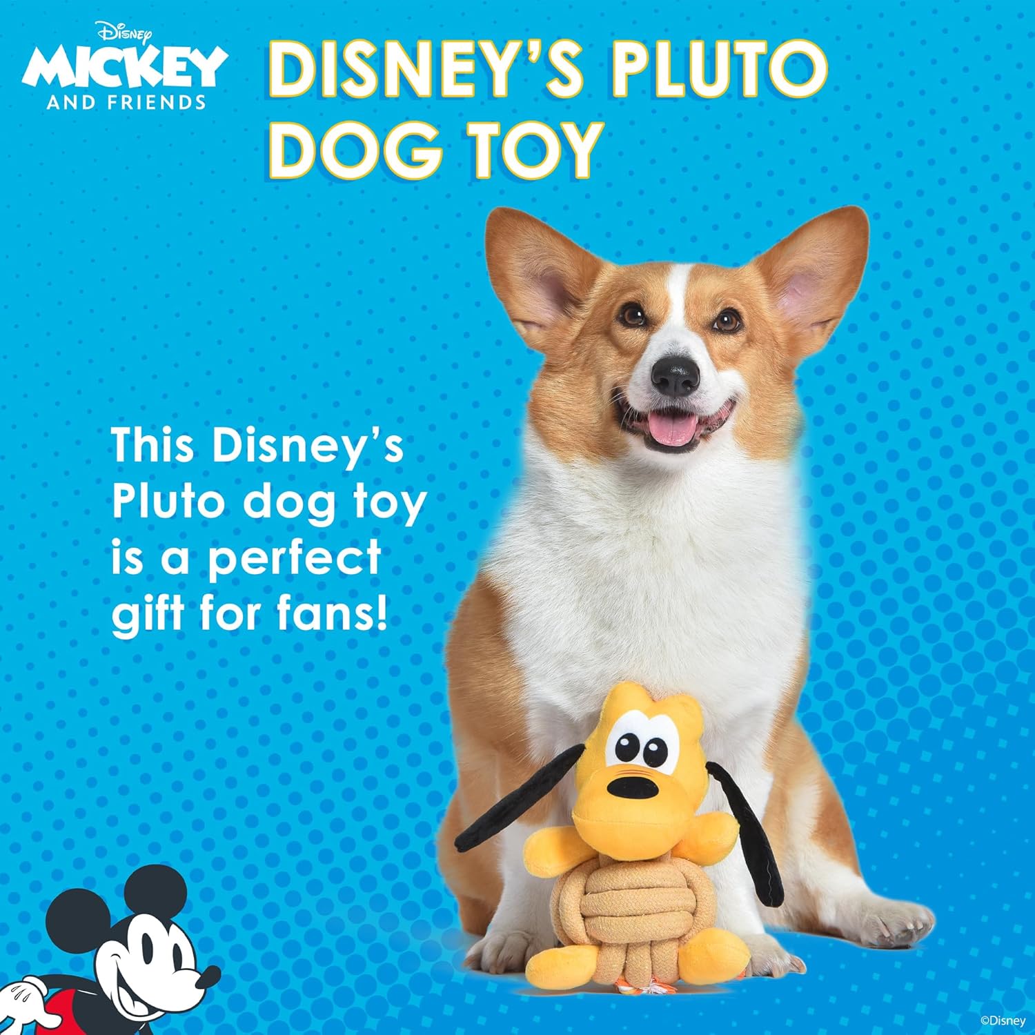 Disney for Pets Pluto – Juguete para mascotas de cuerda anudada con chirriador, 9 pulgadas, juguetes chirriantes para perros  Juguete de cuerda para