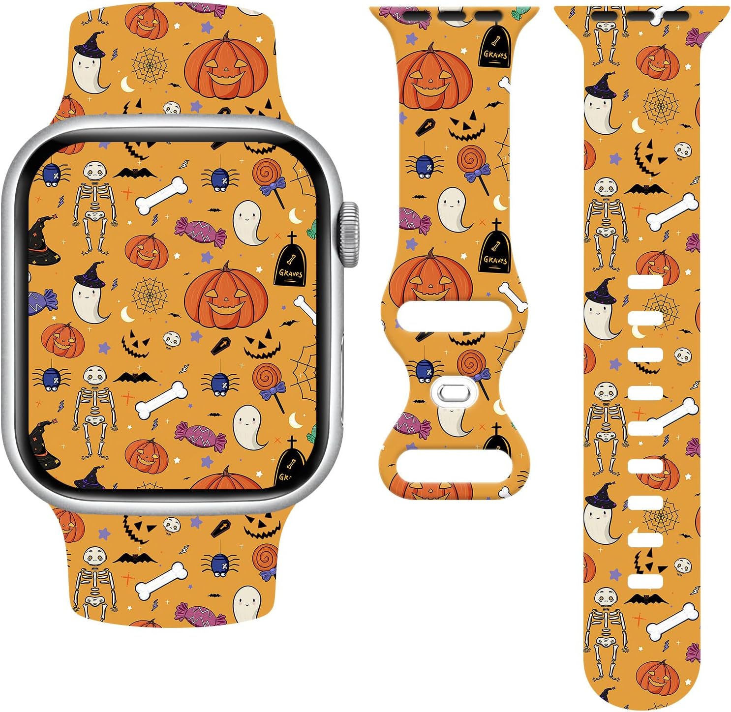 Correa de reloj de calavera de Halloween compatible con Apple Watch, correa de silicona suave, repuesto ajustable para todas las series