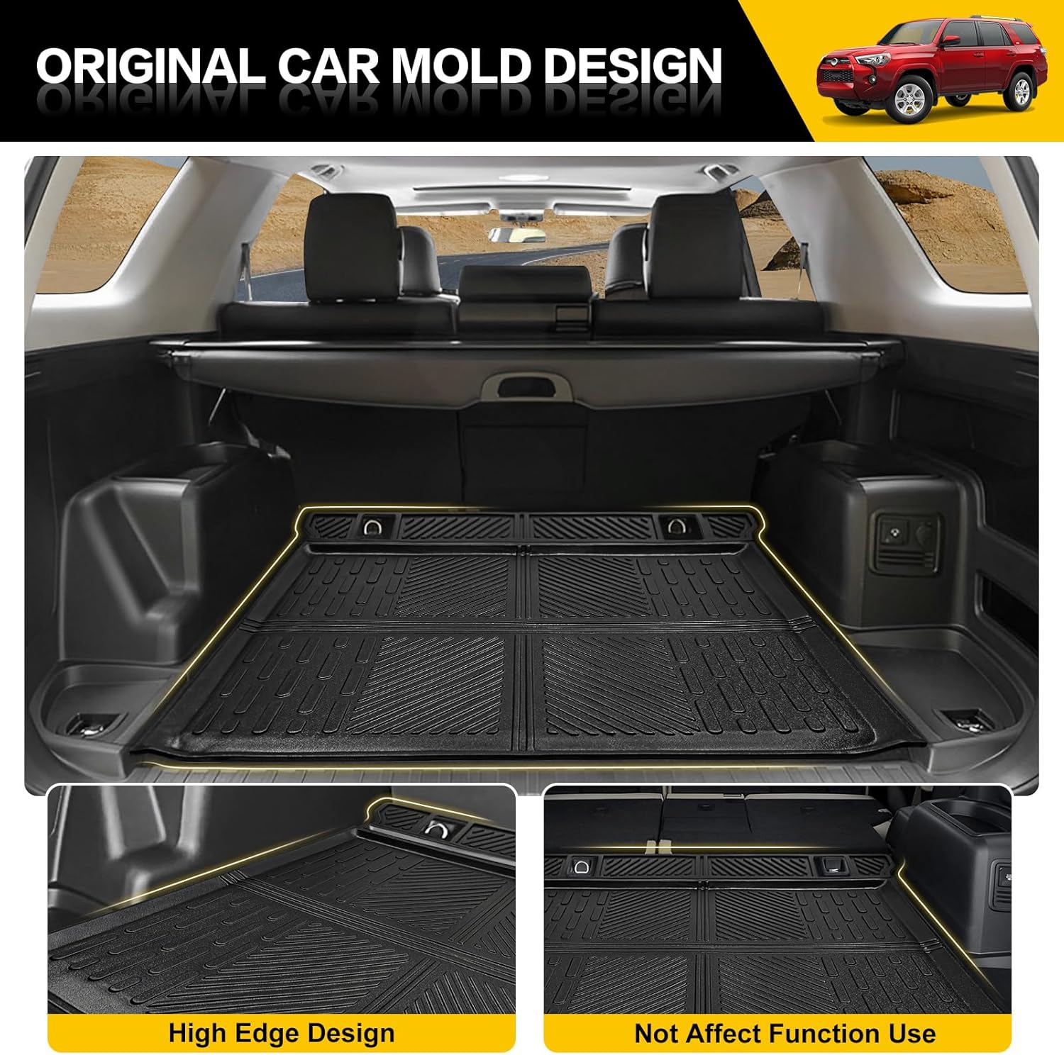 Tapete de maletero para Toyota 4Runner 2010-2024, revestimiento de carga trasera TPE para todo tipo de clima para 4Runner de 5 plazas sin
