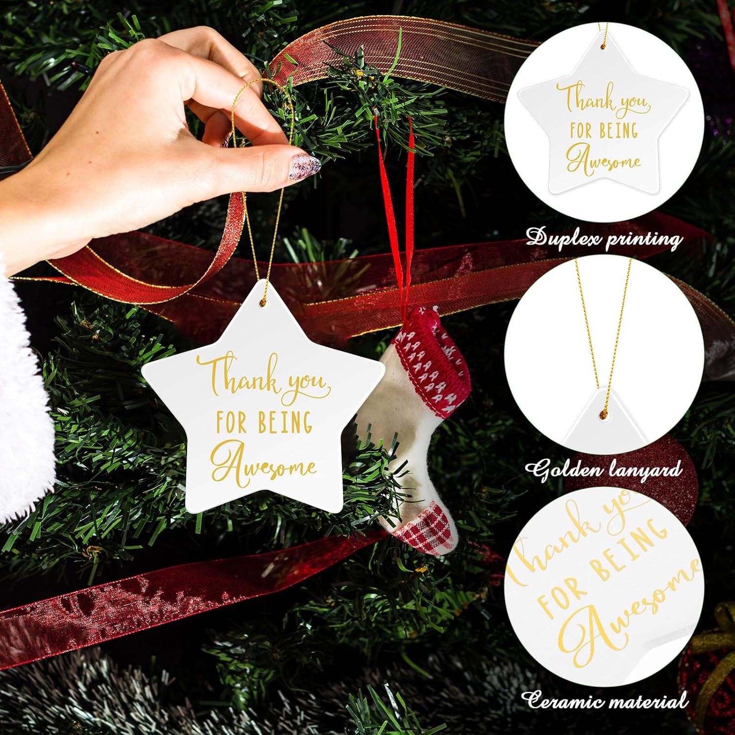 40 piezas de regalos de agradecimiento, adornos de cerámica de Navidad, regalos inspiradores, placa colgante en forma de estrella, recuerdo para