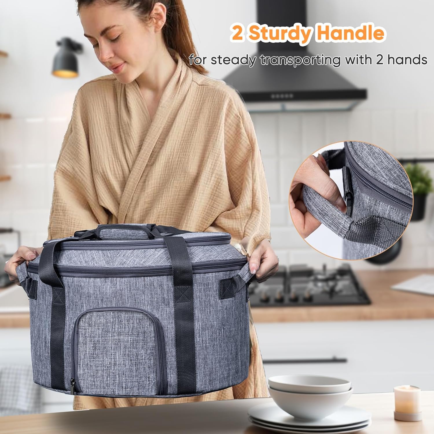 Bolsa de transporte de olla de cocción lenta de doble capa para olla de cocción lenta CrockPot y Hamlton Beach de 6 a 8 cuartos de galón, bolsa de