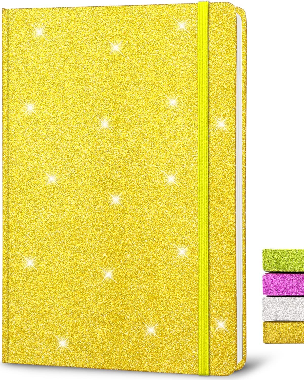GINMLYDA A5 Glitter Notebook, Hardcover 160 Pages Never Peel Off Sparkle Glitter Lined Journal Notebook for Women Girls Writing Note Taking Works