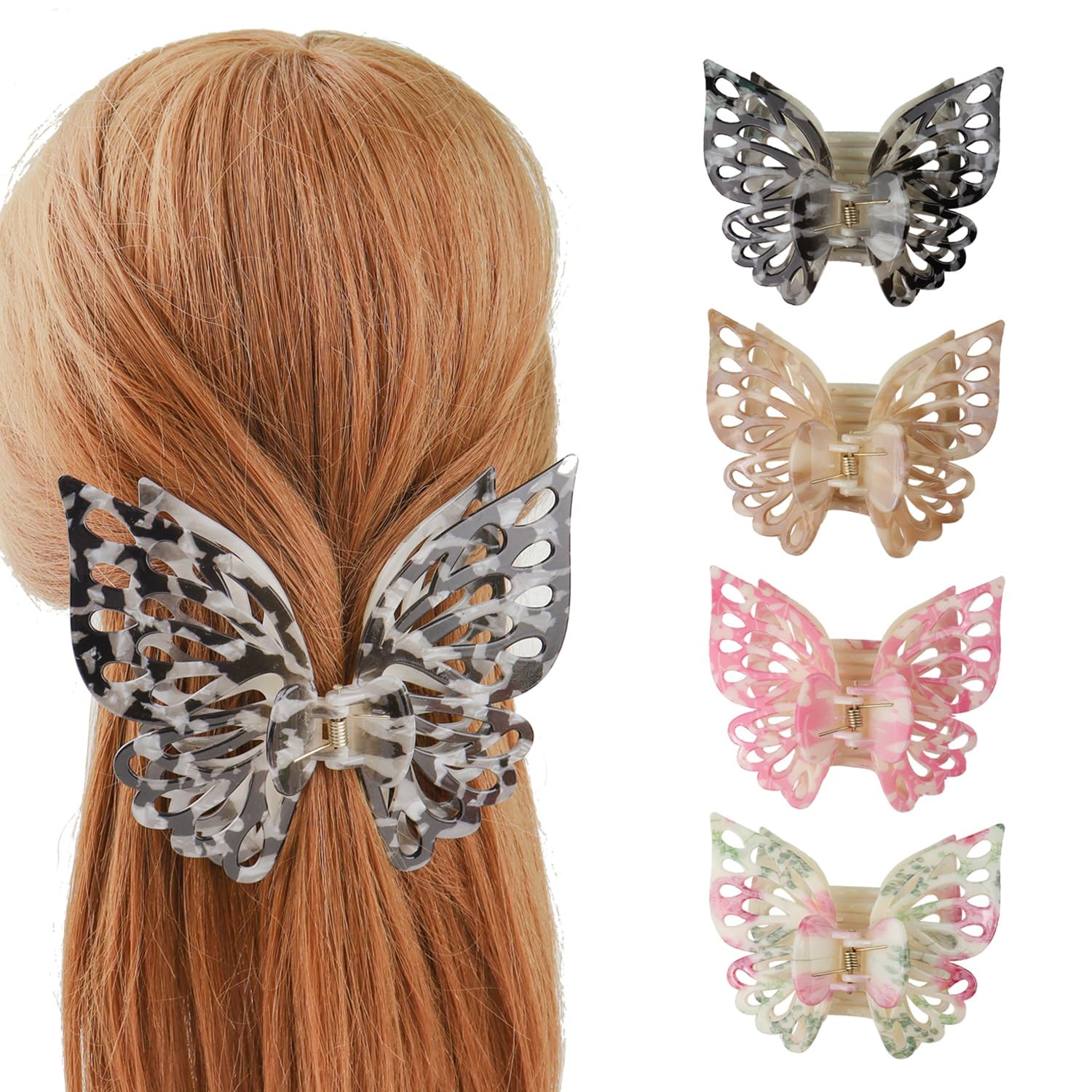 Pinzas para el cabello de mariposa de 4.3 pulgadas, pinzas de mariposa para mujer, pinzas para el cabello grueso, pinzas de pelo mate, pinzas de