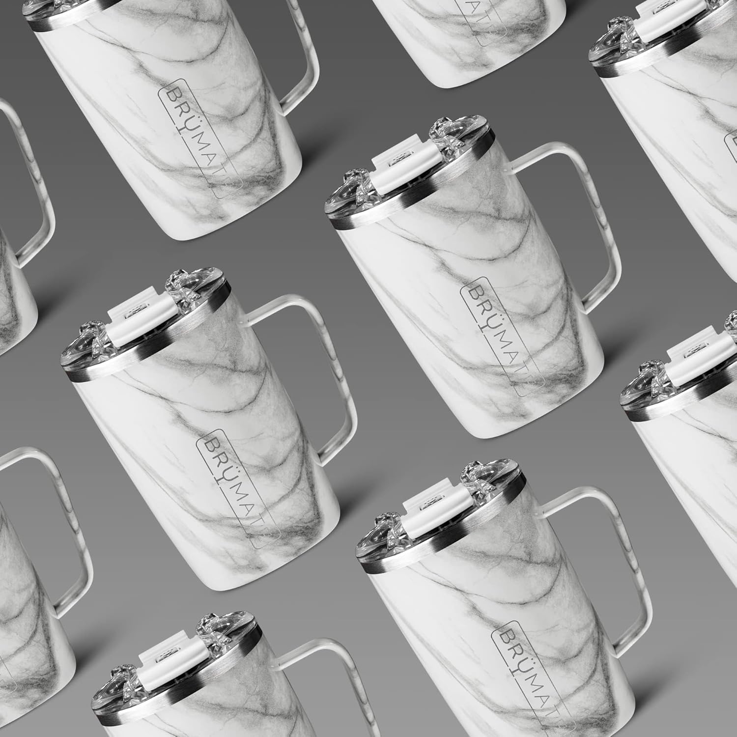BrüMate Toddy – Taza de café aislada 100% a prueba de fugas con asa y tapa, taza de viaje de acero inoxidable, taza de café de doble pared (Carrara)