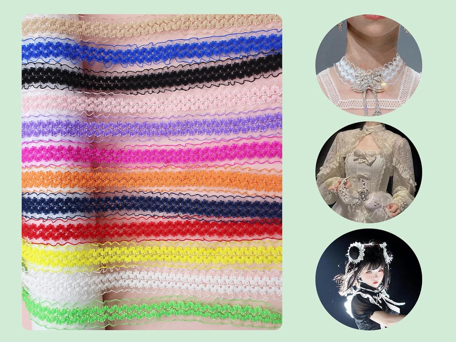 20 yardas de organza con doble volantes color rosa, ribete de encaje elástico, banda de encaje elástica, ropa y ropa para bricolaje, adorno de