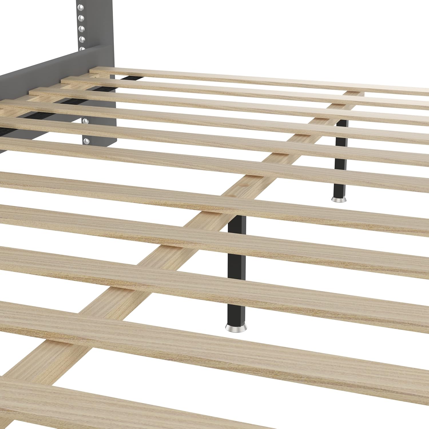 Base de cama de tamaño matrimonial con cabecera capitoné de canal, base de colchón de listones de madera fuertes, antideslizante y sin ruido, marcos