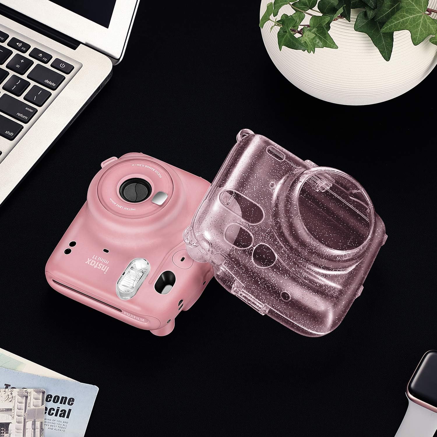 Fintie Funda protectora transparente para cámara Fujifilm Instax Mini 11 de película instantánea – Carcasa rígida de cristal con correa extraíble de