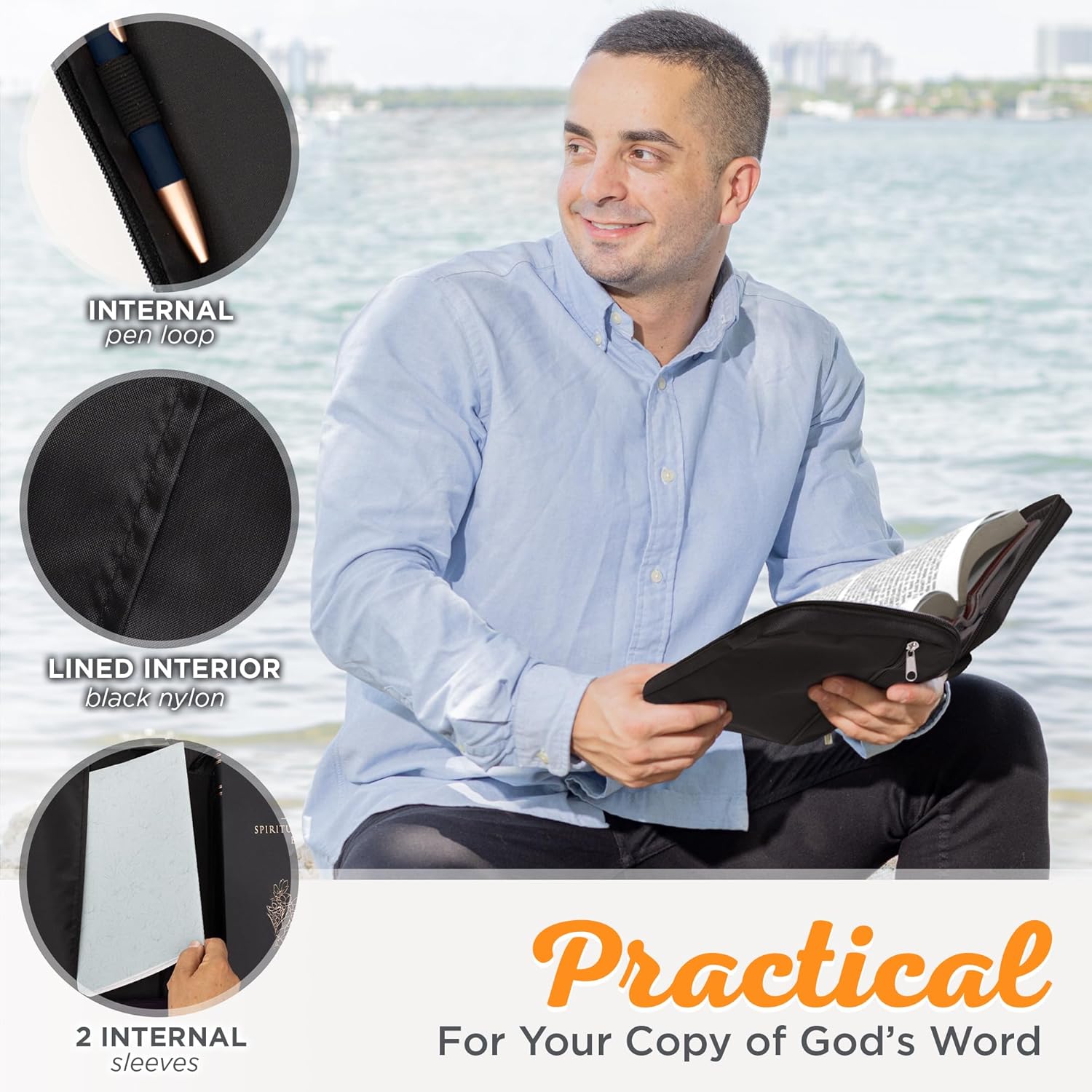 Funda de lona para hombres y mujeres con cremallera para Biblia o libro con asa.