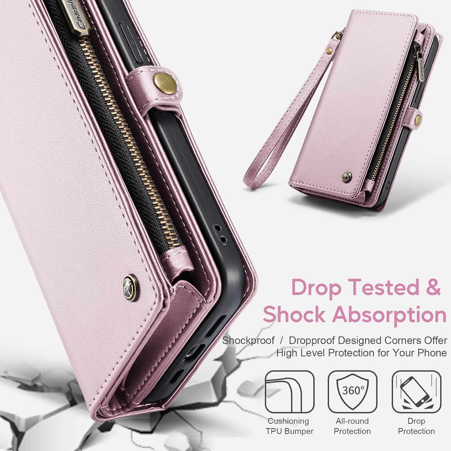 ASAPDOS Funda para iPhone 14 Pro Max, correa de piel sintética de gamuza retro y funda cruzada con cierre magnético, bloqueo RFID, tarjetero y