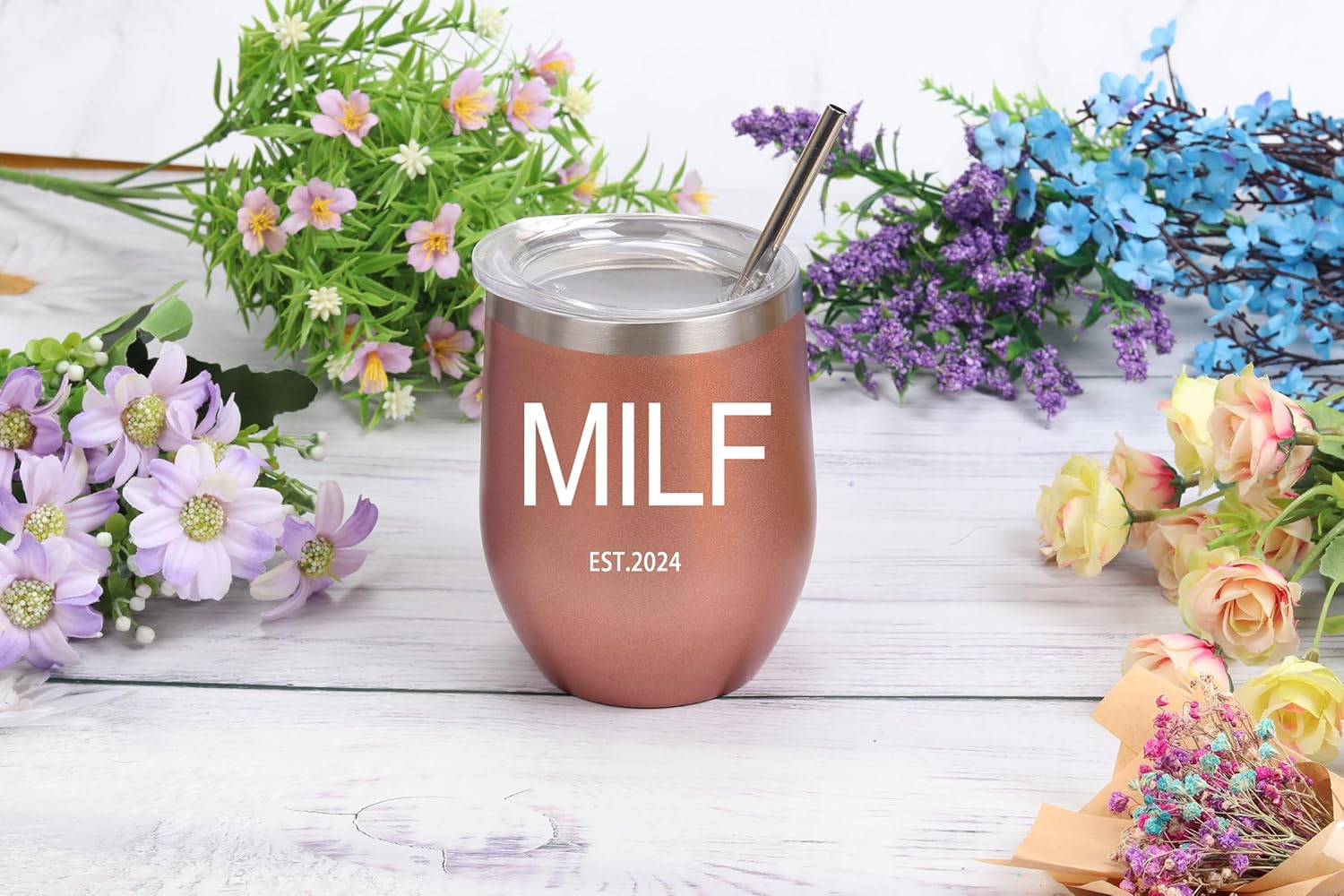 Regalos para nueva mamá, vaso de vino MILF Est 2024, divertida idea de regalo para mamá primeriza, cumpleaños, día de la madre, regalos de Navidad