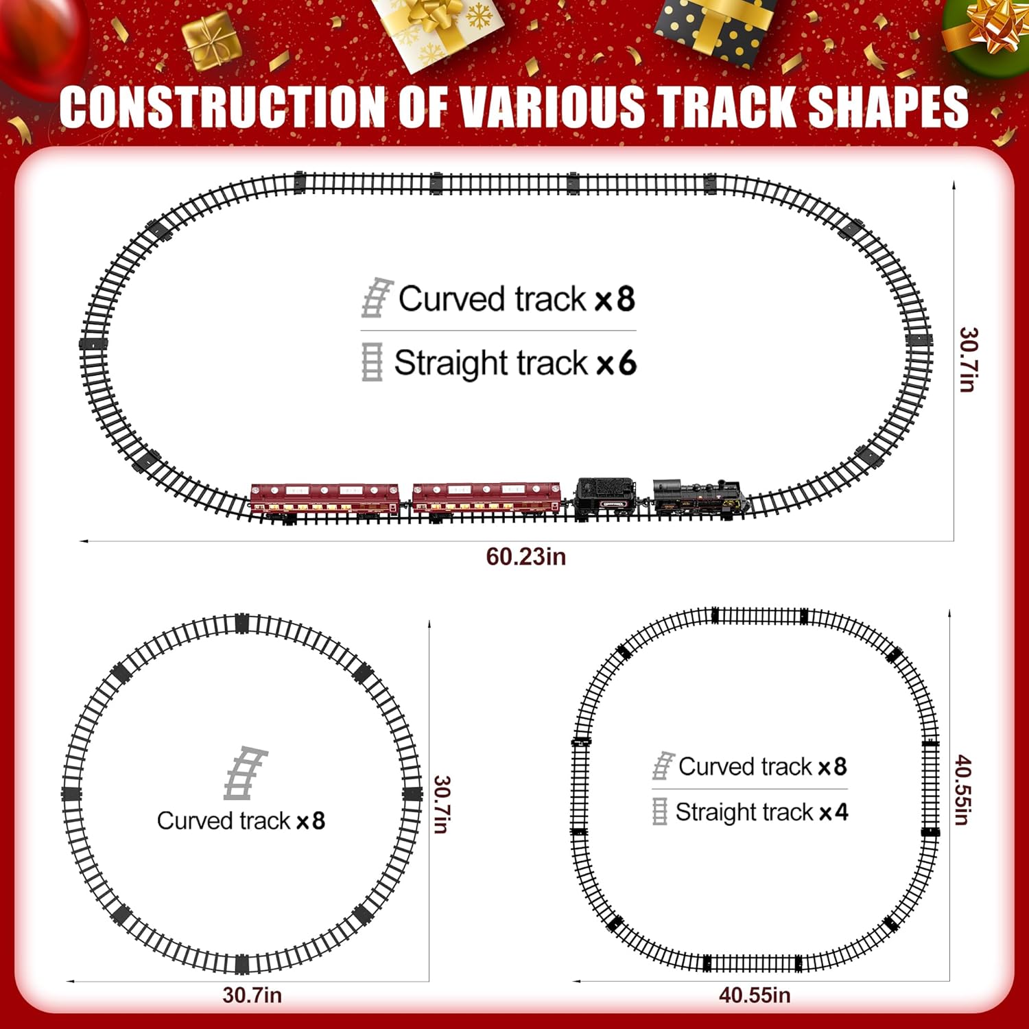 Hot Bee Juego de tren  Modelo de juguetes de tren con vagones de pasajeros brillantes, locomotora de vapor y pistas, trenes eléctricos de metal con