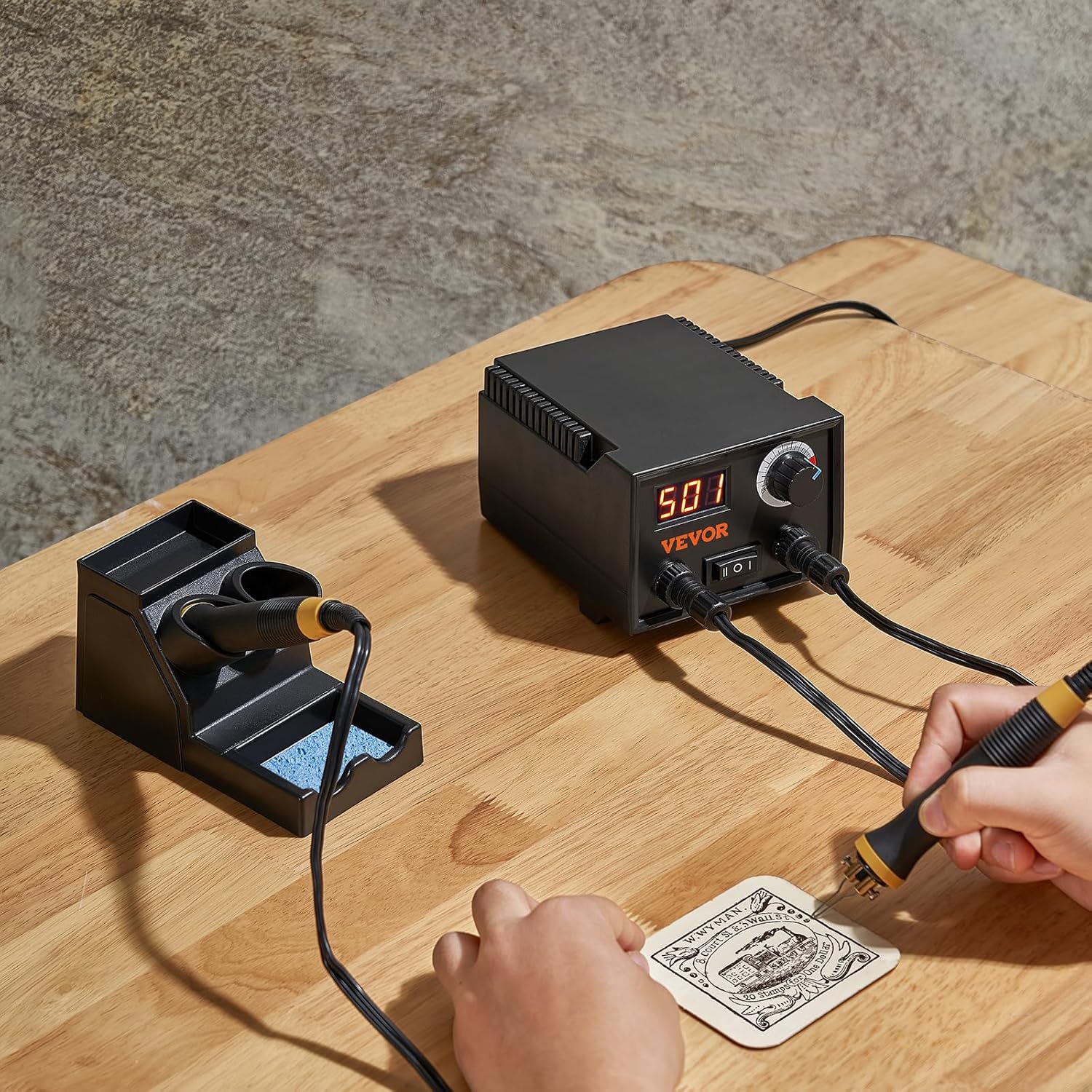 VEVOR Kit de combustión de madera, temperatura ajustable de 200  1,292.0 F con pantalla, puerto de salida doble con 2 bolígrafos de pirografía, 23