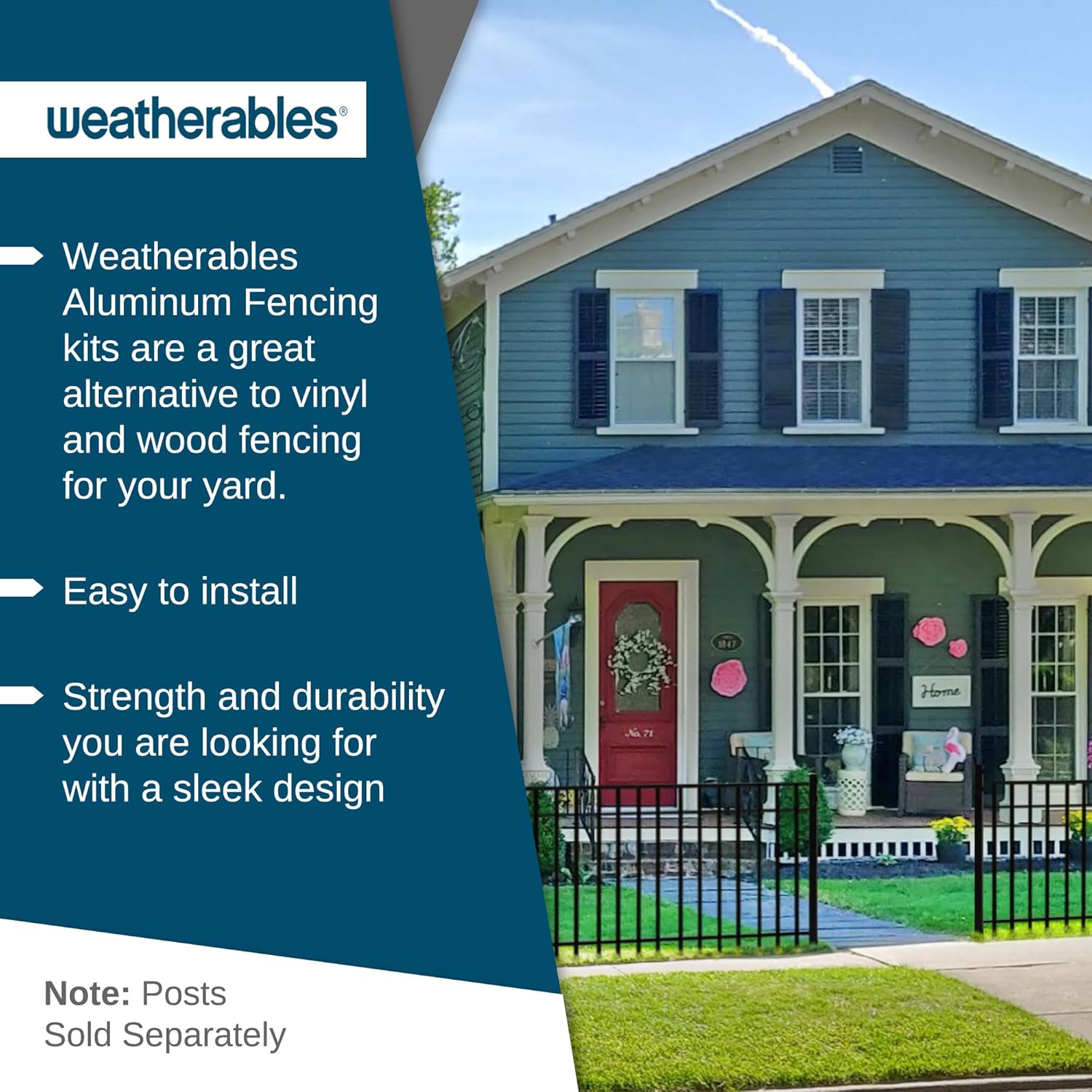 Weatherables Livingston Kit de valla de aluminio  Kit de bricolaje para cercado de patio trasero y jardín, fabricado con aluminio duradero con