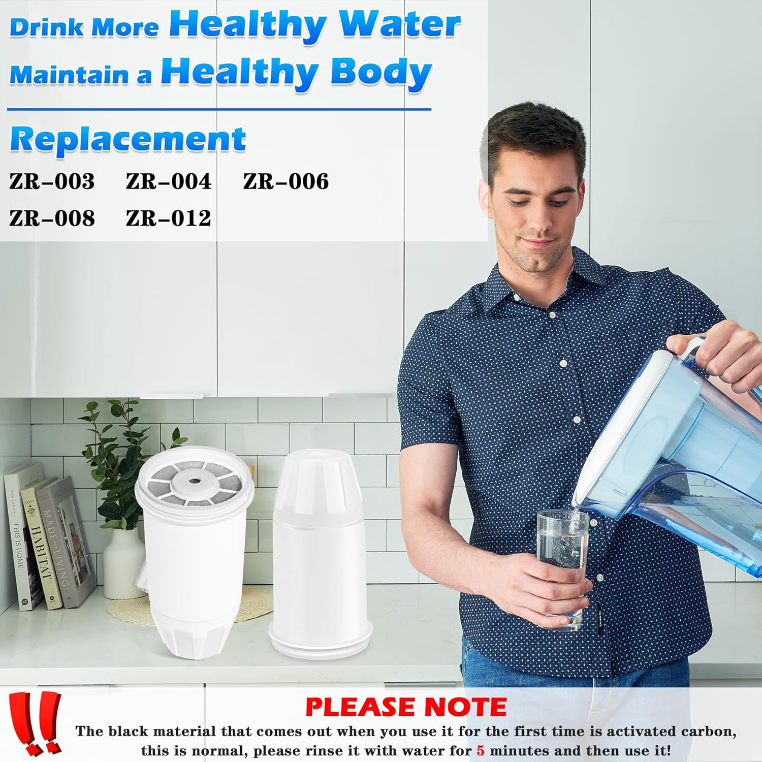 Filtros de agua de repuesto para jarra y dispensadores -ZR-017 ZR-001 ZR-004 ZD-018, filtros para mejorar el sabor del agua del grifo, reducir el