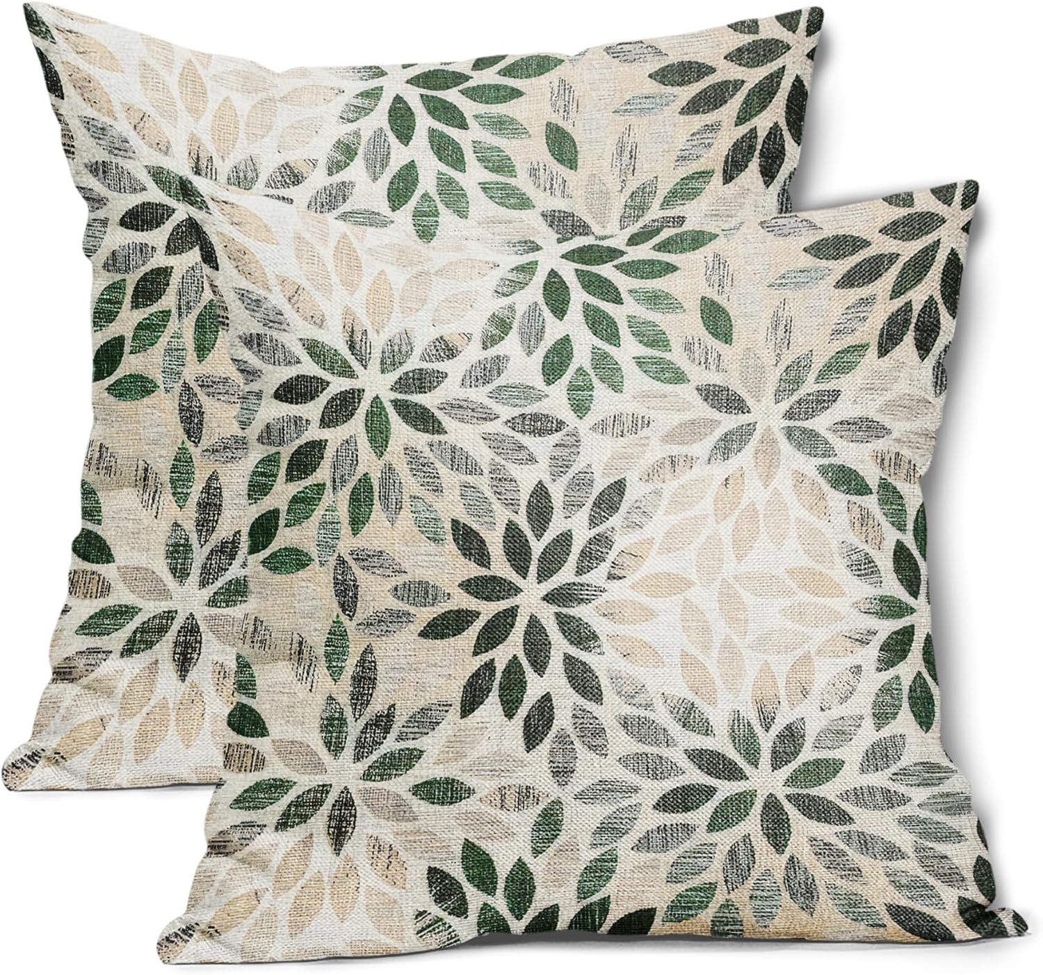 Juego de 2 fundas de almohada de dalia verde de 18 x 18 pulgadas, fundas de almohada cuadradas decorativas de flores geométricas rústicas, fundas de