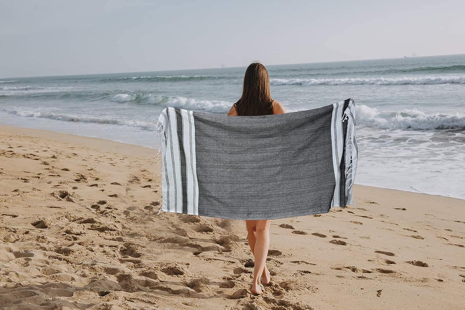 GLAMBURG Peshtemal – Juego de 4 toallas turcas de playa de 100 % algodón de gran tamaño, 36 x 71 pulgadas, toallas de playa de algodón para adultos,