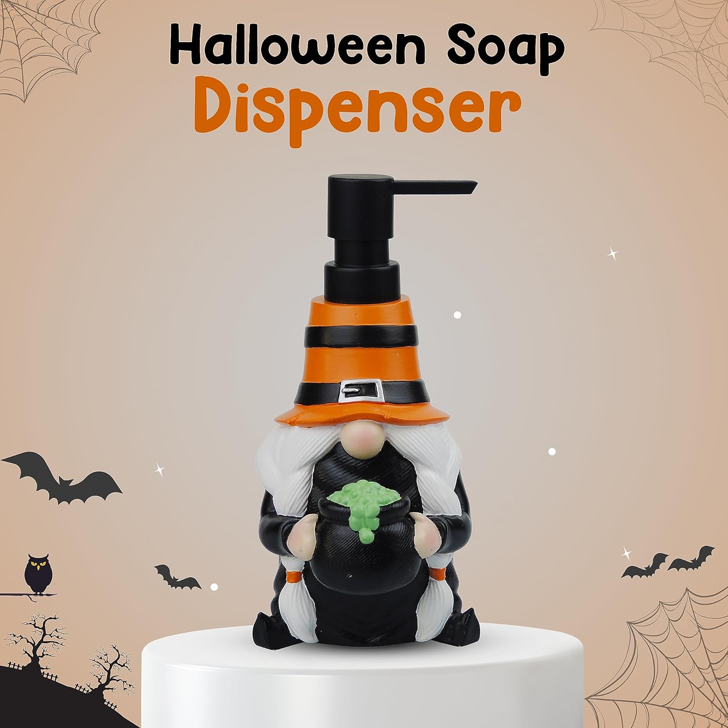 Dispensador de jabón de Halloween para encimera de cocina, fregadero de baño, 100% resina, para jabón de manos, jabón de platos, loción