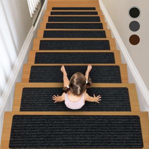 Lacut Alfombra antideslizante para escaleras, 7.8 x 30 pulgadas (paquete de 7), alfombra antideslizante para interiores y exteriores, color negro, Lacut Alfombra antideslizante para escaleras, 7.8 x 30 pulgadas (paquete de 7), alfombra antideslizante para interiores y exteriores, color negro,