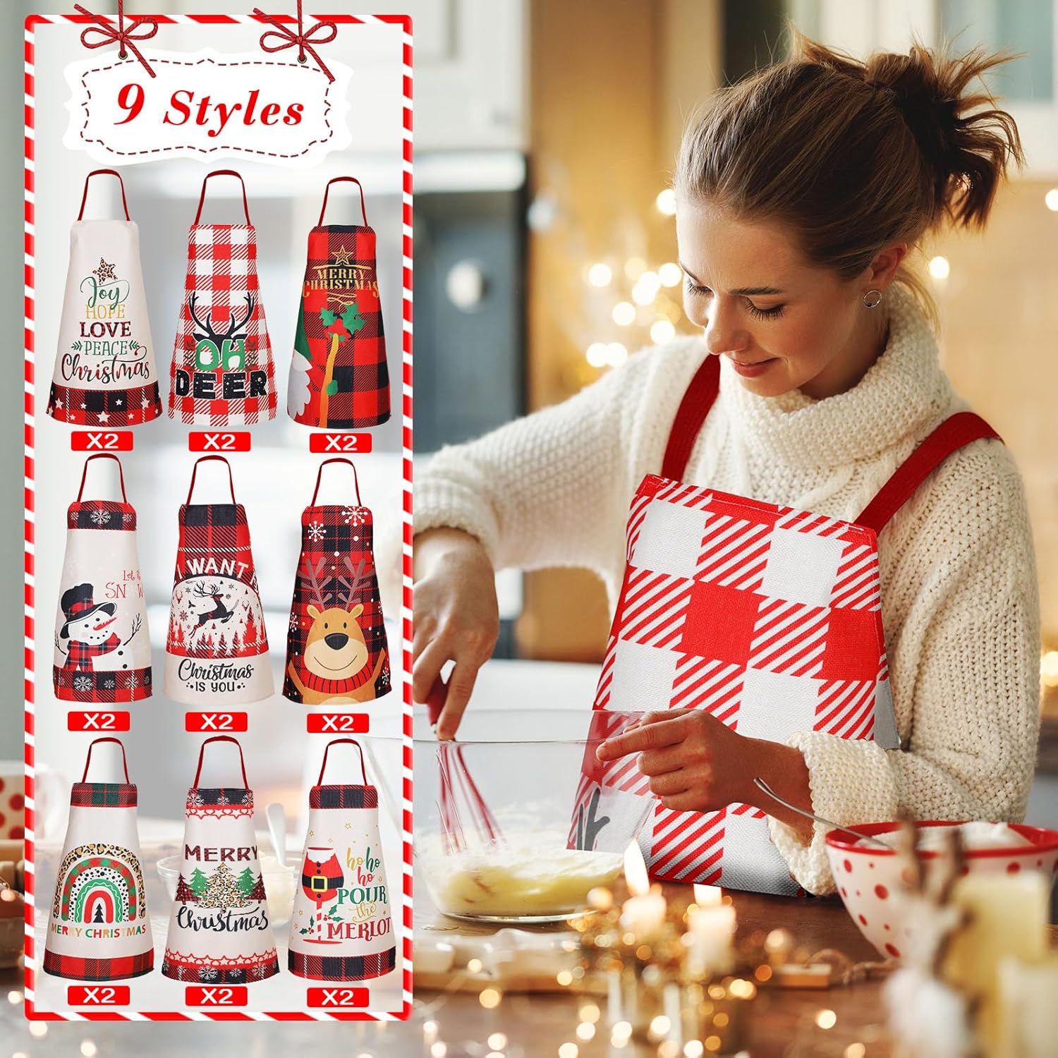 Suhine 18 delantales de cocina de Navidad, delantal de cocina para fiesta de Navidad, delantal de búfalo rojo y negro, delantal de decoración de