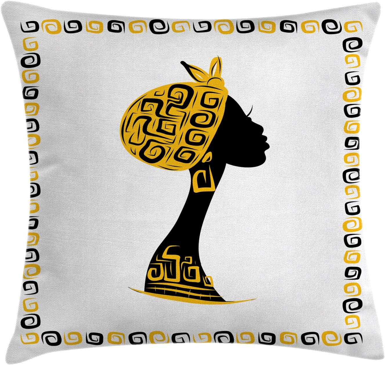 Ambesonne Funda de cojín africana con diseño de cabeza de mujer en marco con diseño de líneas de adorno, funda de almohada cuadrada decorativa, 18 x