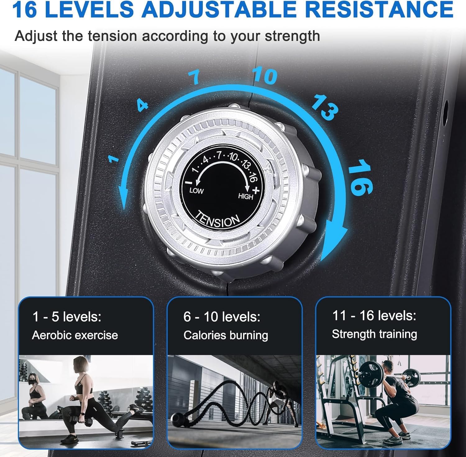 ECHANFIT WaterMagnetic Rowing Machine with Optional 3216 Levels Adjustable Resistance, ElectronicLCD Monitor with Device Holder, 400350 lb Weight - Imagen 4