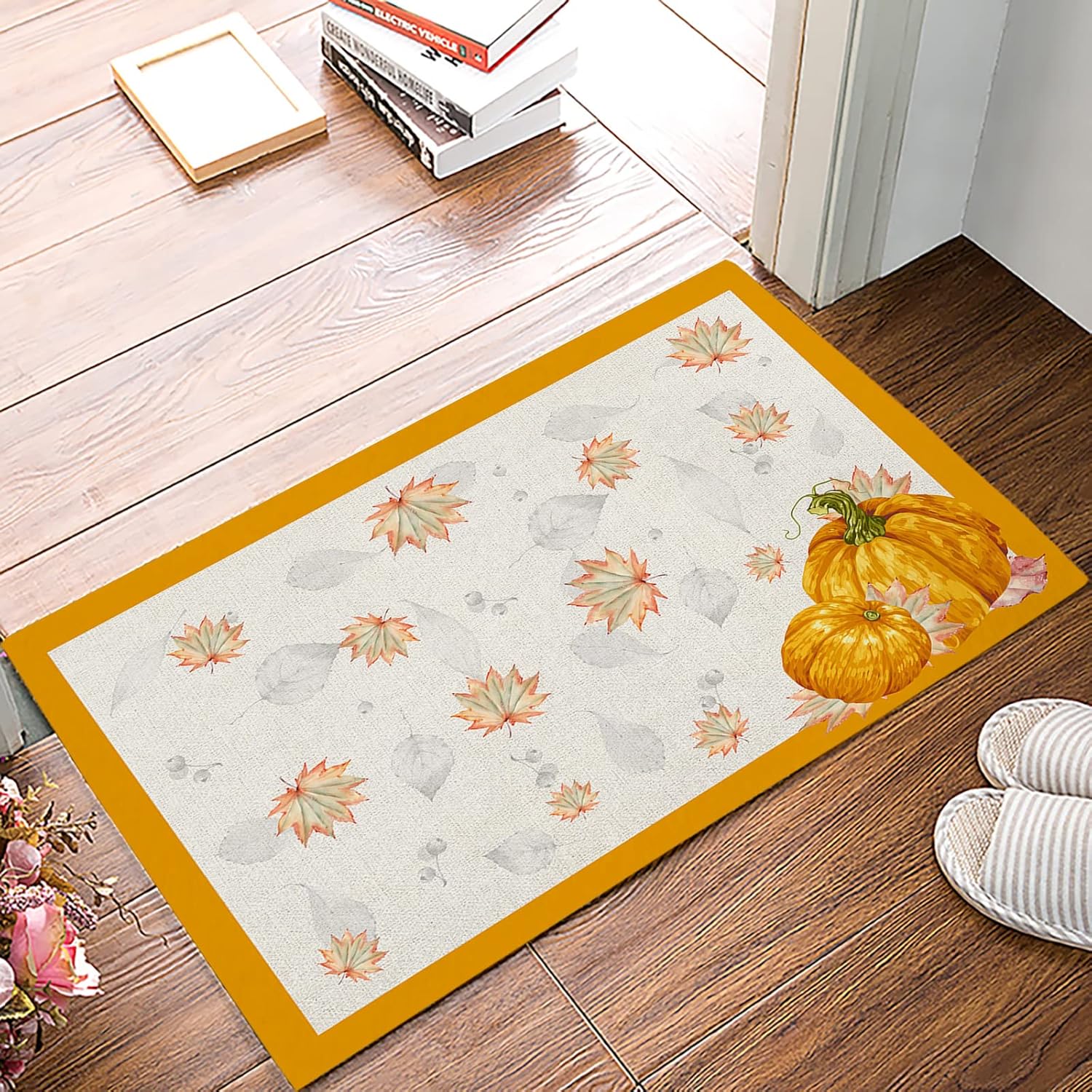 Autumn Indoor Beth Mat, Entrance Floor Mat Rubber Backing Anti-Slip Beth Mat Machine Washable Door Rugs for Bathroom Kitchen Decor Maple Leaves