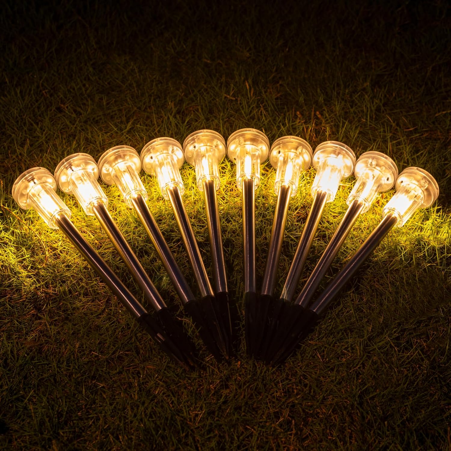 PEATOP Paquete de 10 luces solares para exteriores, luces LED solares para caminos de paisaje, luces LED solares para jardín, luces impermeables