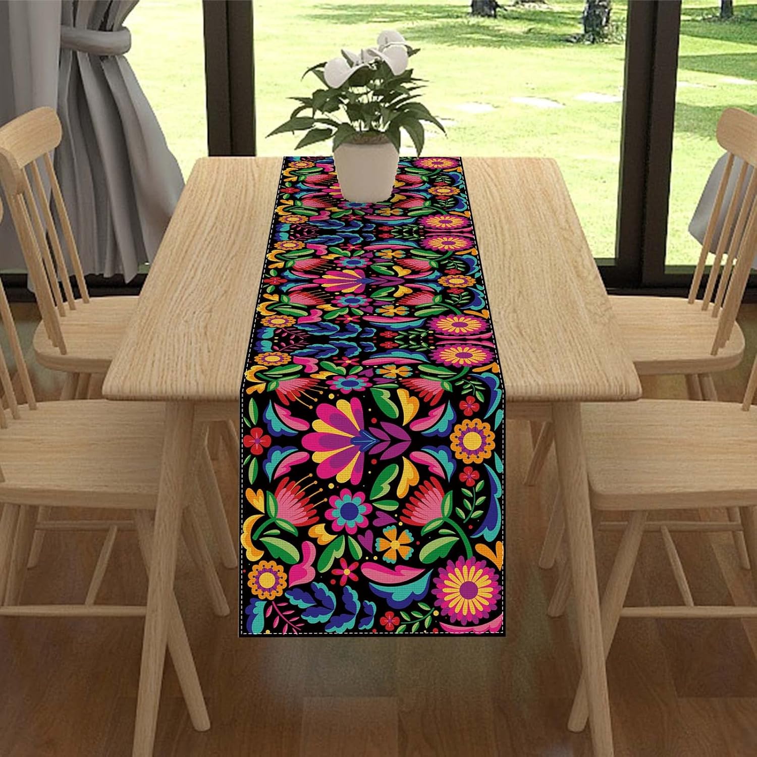 Camino de mesa de lino para fiesta mexicana de 60 pulgadas de largo, mantel de Cinco de Mayo, Día de los Muertos, decoración y suministros para el