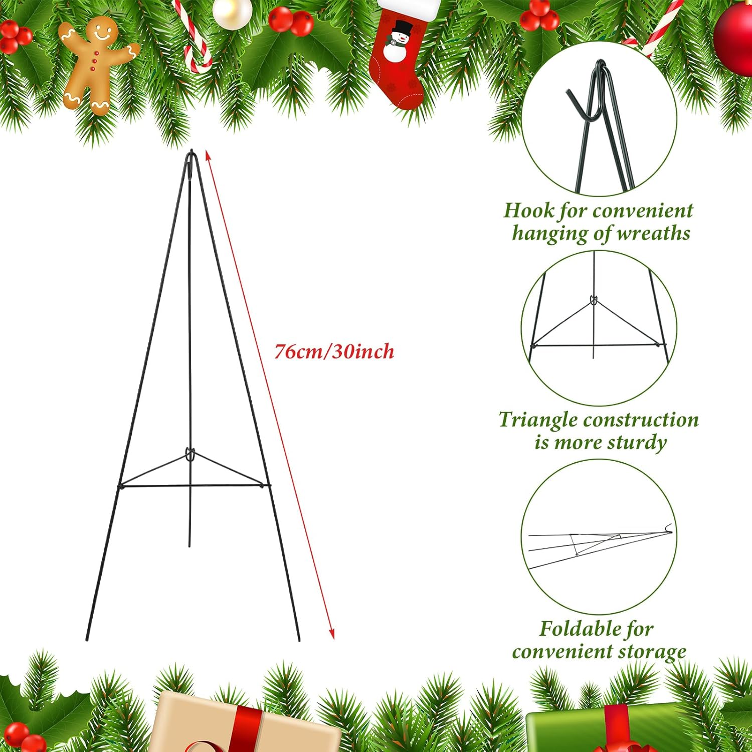 Soaoo Paquete de 2 soportes de corona de Navidad, caballete de metal para cementerio, tumba, soporte de corona de lápida para lápida, decoración de
