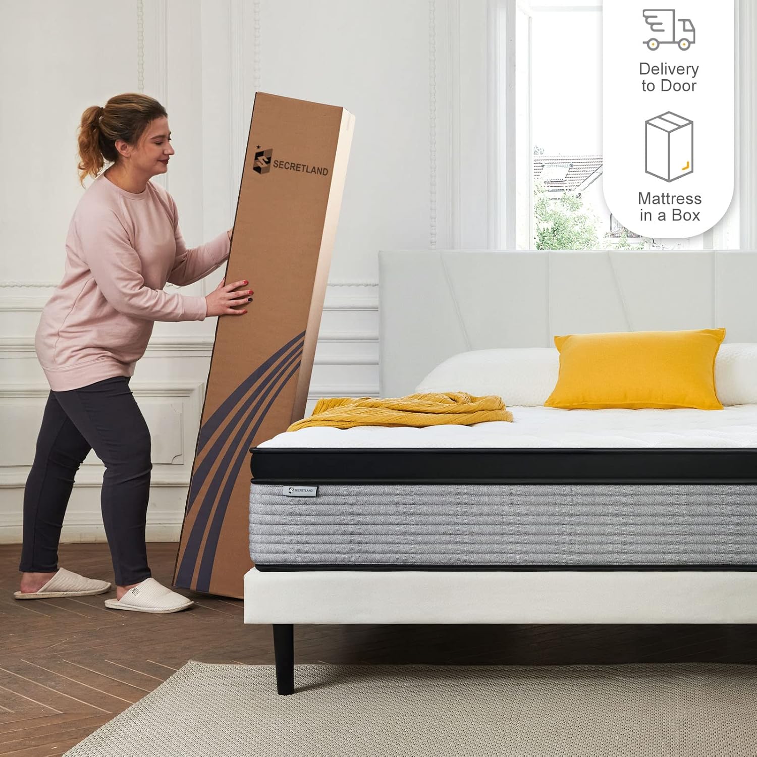 S SECRETLAND Colchón de tamaño Queen, colchón híbrido de espuma viscoelástica de 11 pulgadas y resortes individuales en bolsillo, cama en una caja