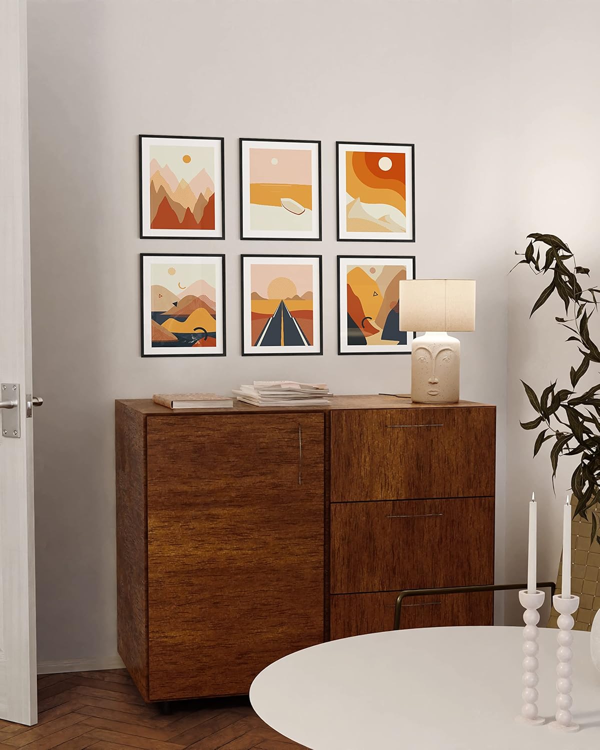 HAUS AND HUES Impresiones artísticas abstractas y minimalistas de paisaje para pared, juego de 6 pósteres modernos estéticos de montaña, pinturas